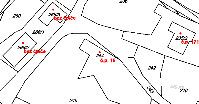 Velíková 15, Zlín na parcele st. 244 v KÚ Velíková, Katastrální mapa