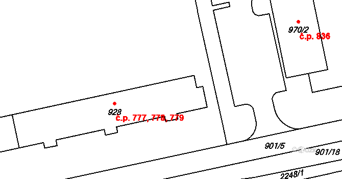 Malenovice 777,778,779, Zlín na parcele st. 928 v KÚ Malenovice u Zlína, Katastrální mapa