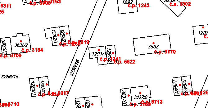 Zlín 1241 na parcele st. 1291/1 v KÚ Zlín, Katastrální mapa