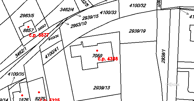 Zlín 4386 na parcele st. 7059 v KÚ Zlín, Katastrální mapa