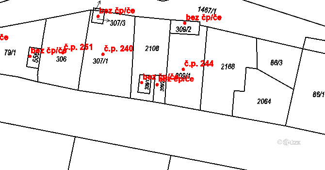 Ryžoviště 43130861 na parcele st. 308/2 v KÚ Ryžoviště, Katastrální mapa
