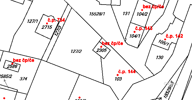 Hovězí 43402861 na parcele st. 2305 v KÚ Hovězí, Katastrální mapa