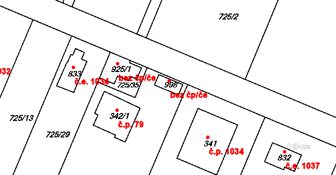 Kamenice 43622861 na parcele st. 998 v KÚ Těptín, Katastrální mapa