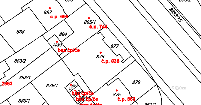 Předměstí 836, Opava na parcele st. 878 v KÚ Opava-Předměstí, Katastrální mapa