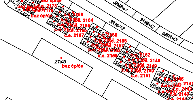 Řečkovice 2159, Brno na parcele st. 5518 v KÚ Řečkovice, Katastrální mapa