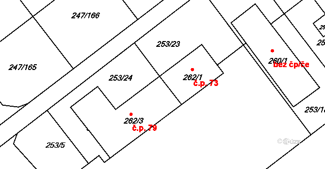 Svésedlice 73 na parcele st. 262/1 v KÚ Svésedlice, Katastrální mapa