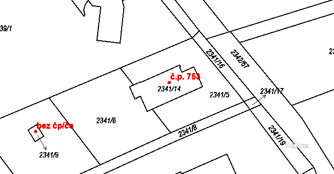 Lipence 753, Praha na parcele st. 2341/14 v KÚ Lipence, Katastrální mapa