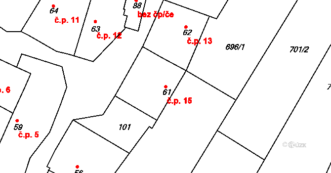 Lhota u Chroustovic 15, Chroustovice na parcele st. 61 v KÚ Lhota u Chroustovic, Katastrální mapa