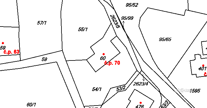 Záboří 70, Proseč na parcele st. 60 v KÚ Záboří u Proseče, Katastrální mapa