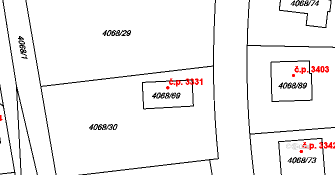 Česká Lípa 3331 na parcele st. 4068/69 v KÚ Česká Lípa, Katastrální mapa