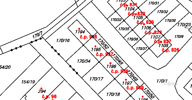 Líbeznice 937 na parcele st. 1195 v KÚ Líbeznice, Katastrální mapa