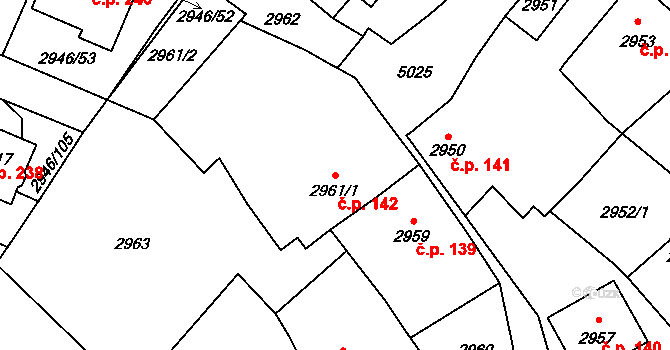 Choceňské Předměstí 142, Vysoké Mýto na parcele st. 2961/1 v KÚ Vysoké Mýto, Katastrální mapa