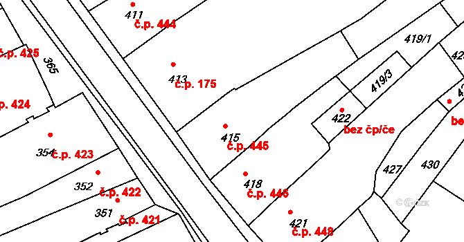 Třešť 445 na parcele st. 415 v KÚ Třešť, Katastrální mapa