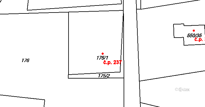 Dolní Žukov 237, Český Těšín na parcele st. 175/1 v KÚ Dolní Žukov, Katastrální mapa