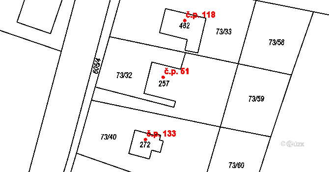 Byškovice 51, Neratovice na parcele st. 257 v KÚ Byškovice, Katastrální mapa