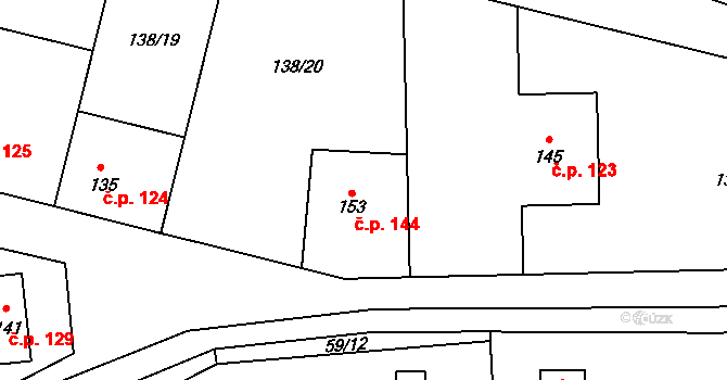 Úžice 144 na parcele st. 153 v KÚ Úžice u Kralup nad Vltavou, Katastrální mapa