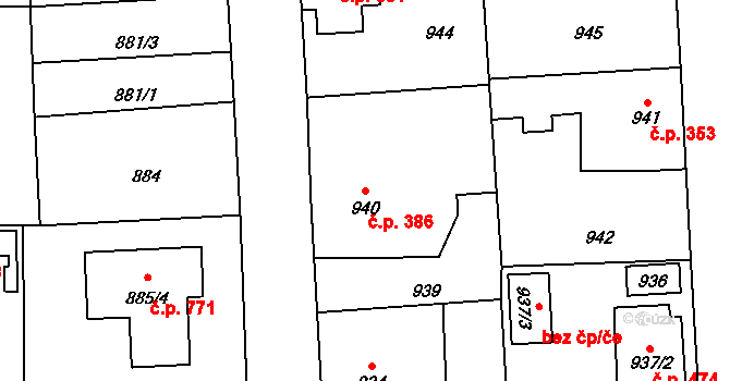 Líně 386 na parcele st. 940 v KÚ Líně, Katastrální mapa