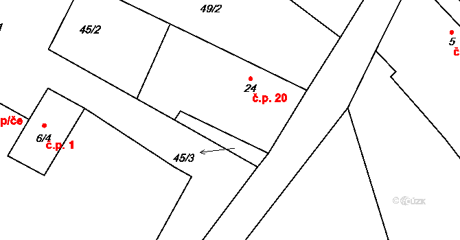 Liderovice 20, Chotoviny na parcele st. 24 v KÚ Liderovice, Katastrální mapa