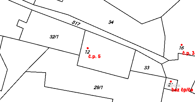 Kajetín 5, Choustník na parcele st. 12 v KÚ Kajetín, Katastrální mapa