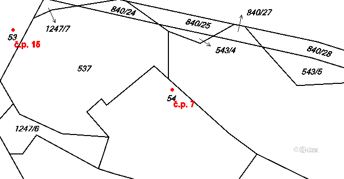 Hrnčíře 7, Vilice na parcele st. 54 v KÚ Vilice, Katastrální mapa