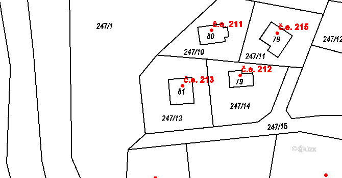 Lipka 213, Horní Bradlo na parcele st. 81 v KÚ Lipka, Katastrální mapa