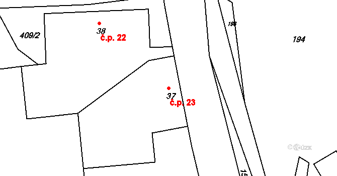 Rožmitál 23, Broumov na parcele st. 37 v KÚ Rožmitál, Katastrální mapa
