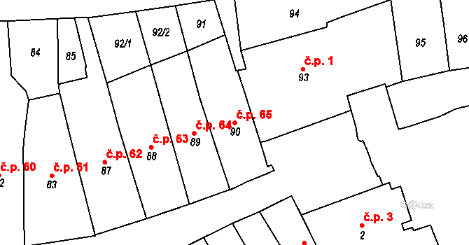 Jaroměř 65 na parcele st. 90 v KÚ Jaroměř, Katastrální mapa