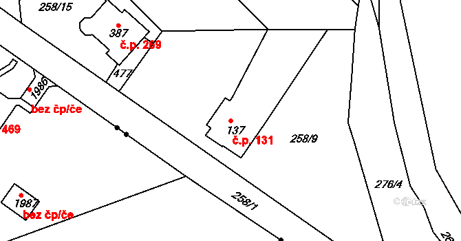 Babí 131, Náchod na parcele st. 137 v KÚ Babí u Náchoda, Katastrální mapa