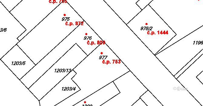 Náchod 753 na parcele st. 977 v KÚ Náchod, Katastrální mapa