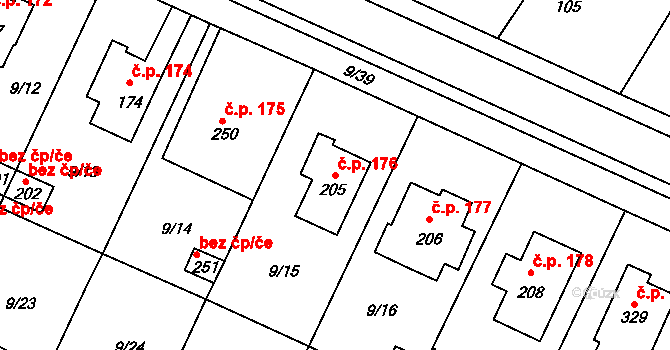 Srch 176 na parcele st. 205 v KÚ Srch, Katastrální mapa