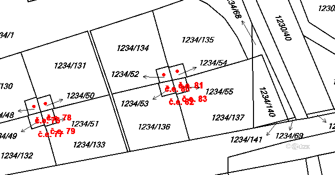 Vejprnice 82 na parcele st. 1234/53 v KÚ Vejprnice, Katastrální mapa