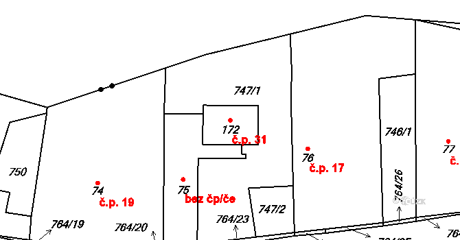 Batín 31, Střevač na parcele st. 172 v KÚ Střevač, Katastrální mapa