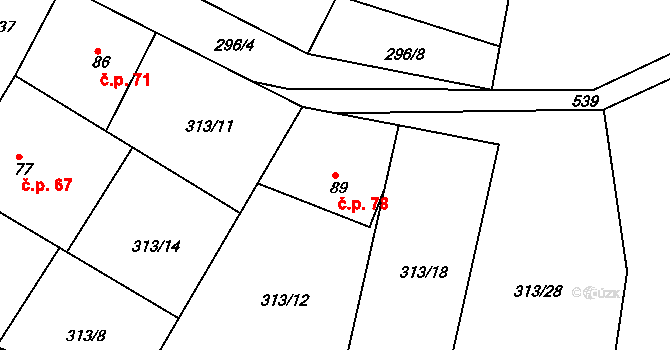 Rudka 78, Kunštát na parcele st. 89 v KÚ Rudka u Kunštátu, Katastrální mapa