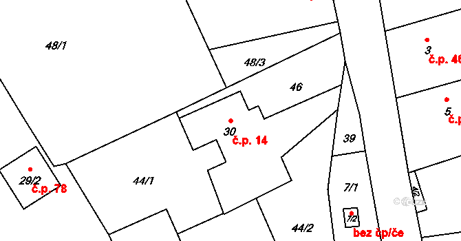 Výškovice 14, Bílovec na parcele st. 30 v KÚ Výškovice u Slatiny, Katastrální mapa