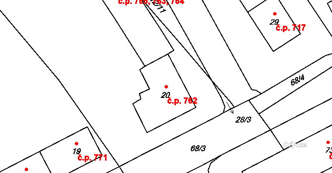 Kopřivnice 762 na parcele st. 20 v KÚ Kopřivnice, Katastrální mapa