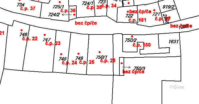 Latrán 26, Český Krumlov na parcele st. 750/1 v KÚ Český Krumlov, Katastrální mapa