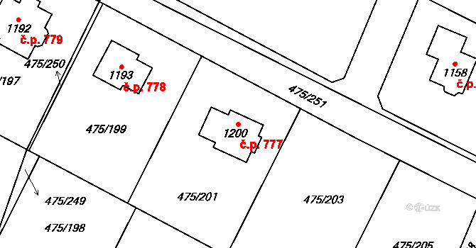 Dolní Bousov 777 na parcele st. 1200 v KÚ Dolní Bousov, Katastrální mapa