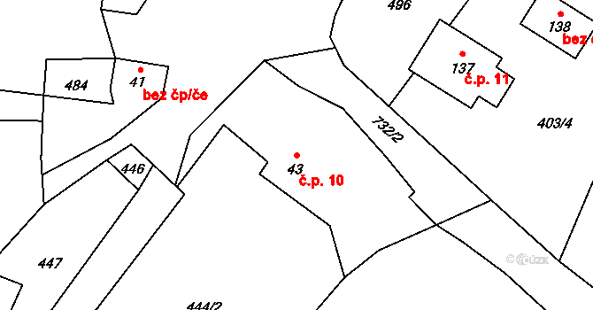 Střížovice 10, Myštice na parcele st. 43 v KÚ Myštice, Katastrální mapa