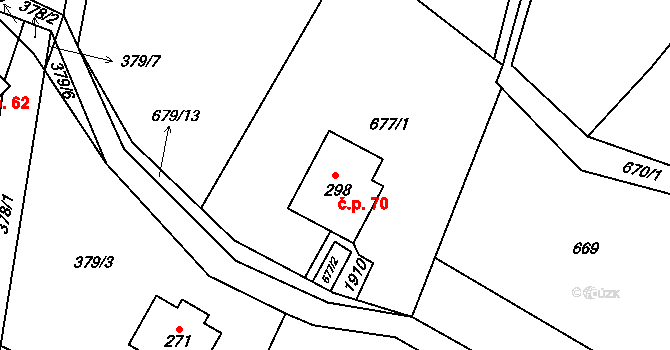 Loukov 70, Háje nad Jizerou na parcele st. 298 v KÚ Rybnice, Katastrální mapa