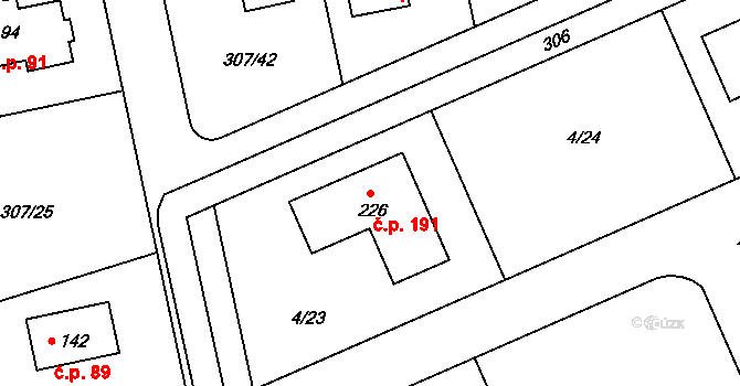 Svémyslice 191 na parcele st. 226 v KÚ Svémyslice, Katastrální mapa