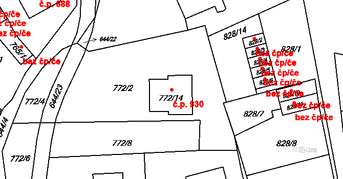 Kynšperk nad Ohří 930 na parcele st. 772/14 v KÚ Kynšperk nad Ohří, Katastrální mapa