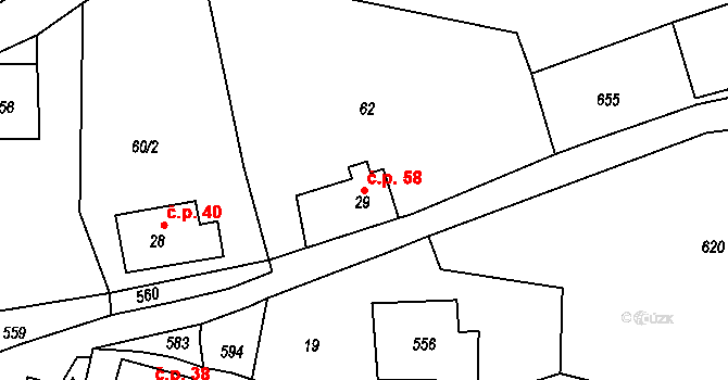 Rytířov 58, Verneřice na parcele st. 29 v KÚ Rytířov, Katastrální mapa