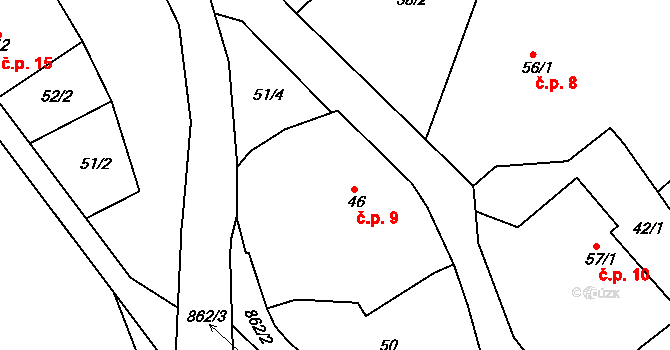 Svinná 9, Skuhrov nad Bělou na parcele st. 46 v KÚ Svinná u Brocné, Katastrální mapa