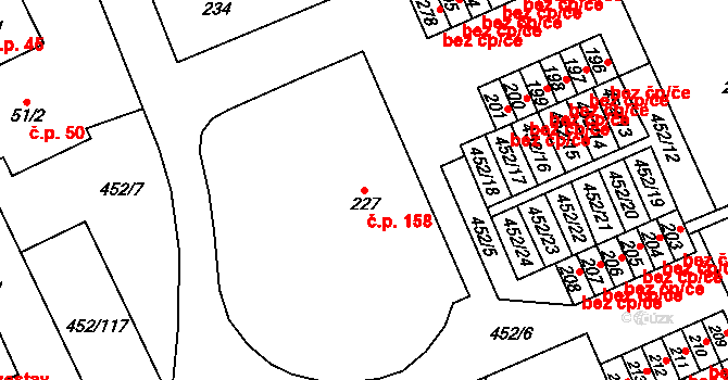 Malá Čermná 158, Čermná nad Orlicí na parcele st. 227 v KÚ Malá Čermná nad Orlicí, Katastrální mapa
