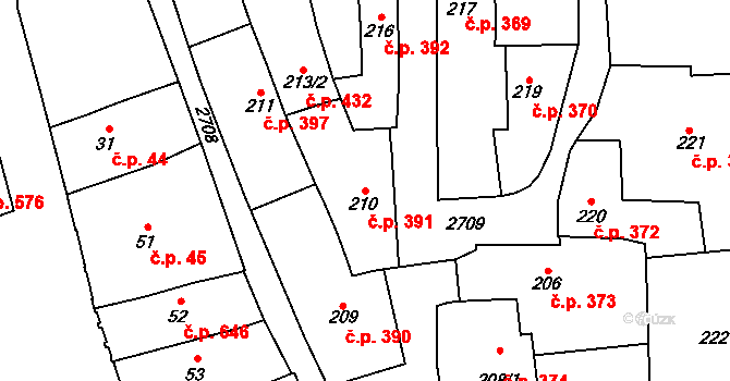 Dobruška 391 na parcele st. 210 v KÚ Dobruška, Katastrální mapa