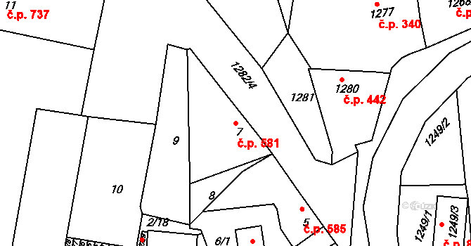 Klobouky u Brna 581 na parcele st. 7 v KÚ Klobouky u Brna, Katastrální mapa
