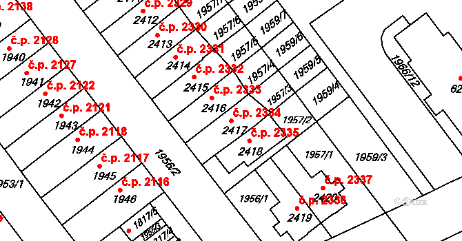 Kroměříž 2334 na parcele st. 2417 v KÚ Kroměříž, Katastrální mapa