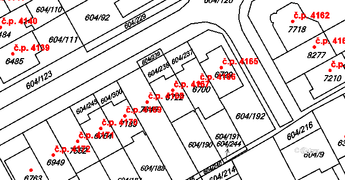 Kroměříž 4167 na parcele st. 6722 v KÚ Kroměříž, Katastrální mapa