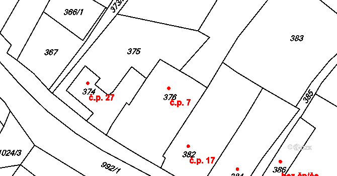 Srubec 7 na parcele st. 376 v KÚ Srubec, Katastrální mapa