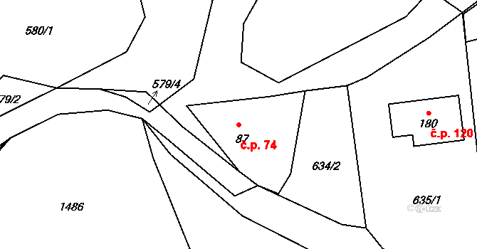 Bor 74, Sadov na parcele st. 87 v KÚ Bor u Karlových Var, Katastrální mapa